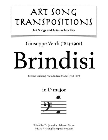 Verdi Brindisi Second Version Transposed To D Major Bass Clef Sheet Music