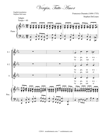 Free Sheet Music Vergin Tutto Amor For Ssa Voicing