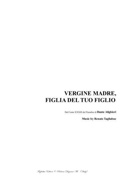 Vergine Madre Figlia Del Tuo Figlio Dante Alighieri R Tagliabue For Satb Choir Sheet Music