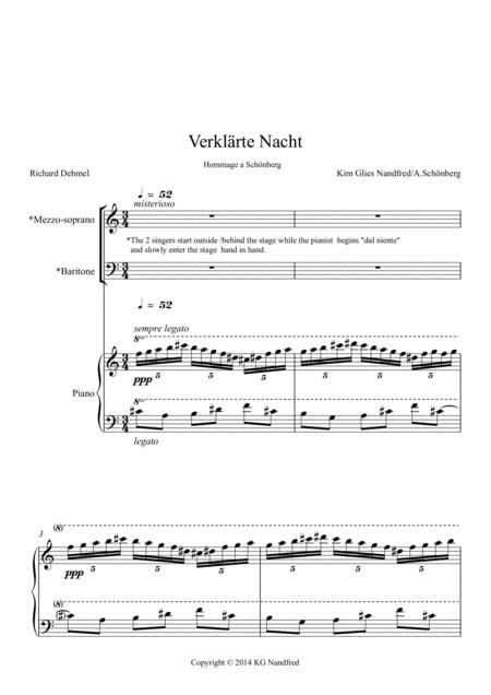 Verklrte Nacht Hommage A Arnold Schnberg For Solo Mezzosopran Solo Baryton Piano Text By Richard Dehmel Sheet Music