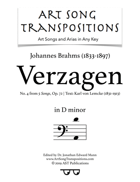 Verzagen Op 72 No 4 D Minor Bass Clef Sheet Music