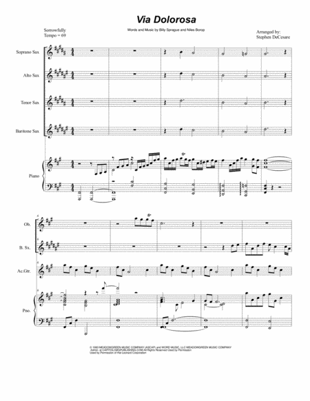 Free Sheet Music Via Dolorosa For Saxophone Quartet
