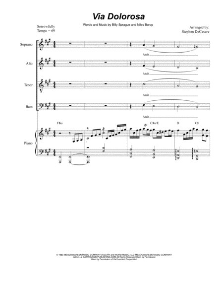 Via Dolorosa For Vocal Quintet High Key Sheet Music