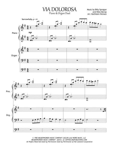 Via Dolorosa Piano And Organ Duet Sheet Music