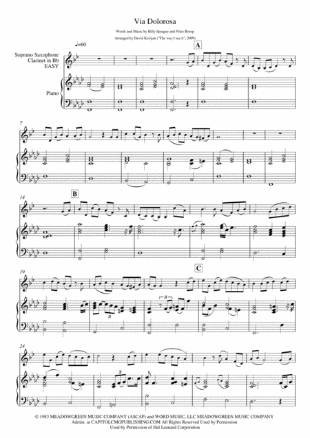 Via Dolorosa Piano Soprano Sax Or Clarinet Easy Sheet Music