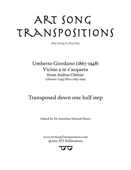 Vicino A Tes Acqueta Transposed Down One Half Step Sheet Music