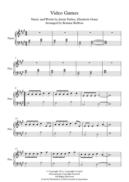 Free Sheet Music Video Games By Lana Del Rey Easy Piano