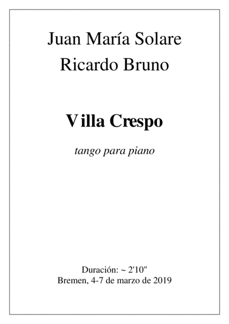 Villa Crespo Solo Piano Sheet Music