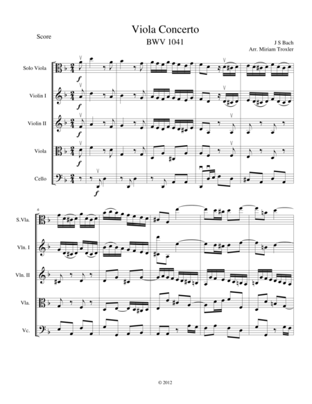 Viola Concerto In D Minor Score Sheet Music