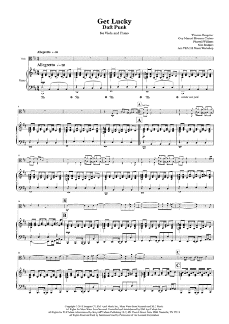 Viola Piano Arr Daft Punk Get Lucky Sheet Music