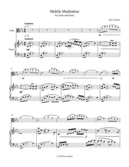 Viola Solo Mobile Meditation For Solo Viola And Piano Sheet Music