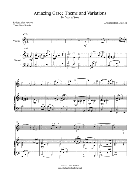 Violin Amazing Grace Theme And Variations Sheet Music