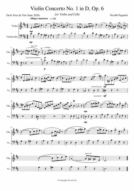 Free Sheet Music Violin Concerto In D No 1 Op 6 Allegro Moderato I N Paganini Violin Cello