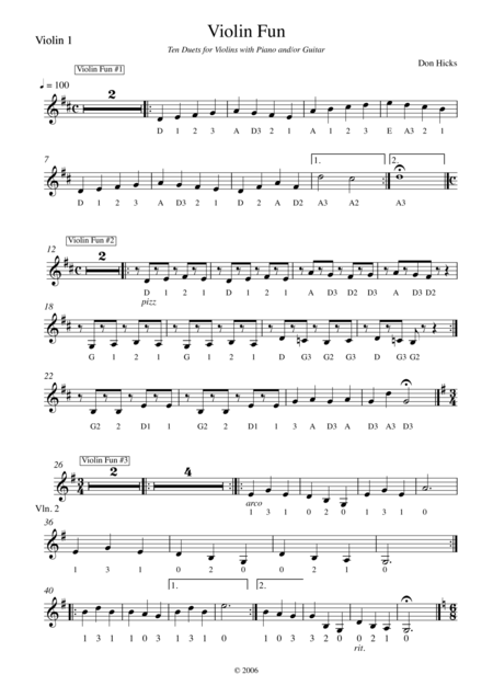 Free Sheet Music Violin Fun Ten Easy Duets For Two Violins Piano