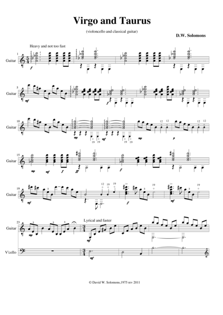 Free Sheet Music Virgo And Taurus For Cello And Guitar