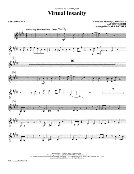 Free Sheet Music Virtual Insanity Arr Mark Brymer Baritone Sax