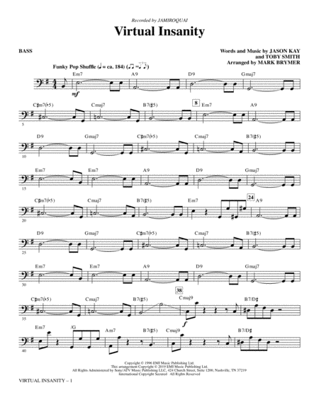 Virtual Insanity Arr Mark Brymer Bass Sheet Music