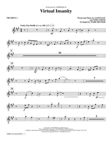 Virtual Insanity Arr Mark Brymer Trumpet 1 Sheet Music