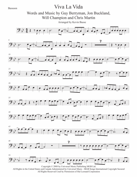 Viva La Vida Bassoon Sheet Music