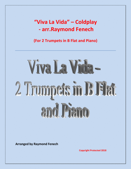 Free Sheet Music Viva La Vida Coldplay 2 Trumpets In B Flat And Piano With Optional Drum Set