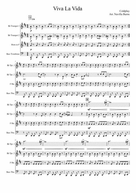 Free Sheet Music Viva La Vida Coldplay For Brass Quartet