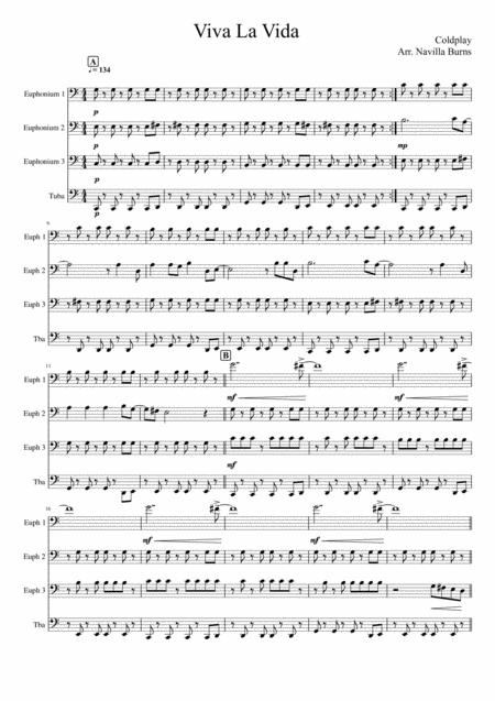 Viva La Vida Coldplay For Tuba Euphonium Quartet Sheet Music