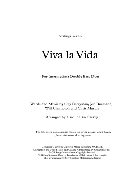 Viva La Vida Double Bass Duet Sheet Music