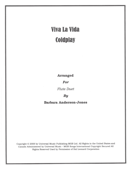 Free Sheet Music Viva La Vida Flute Duet