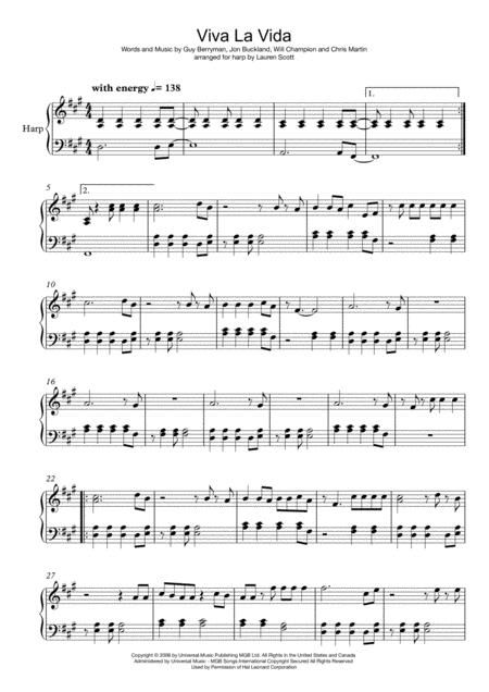 Viva La Vida For Lever Harp Sheet Music