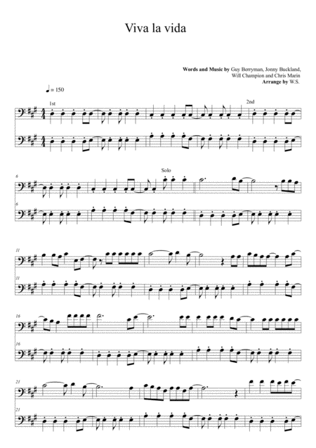 Free Sheet Music Viva La Vida For Two Cellos