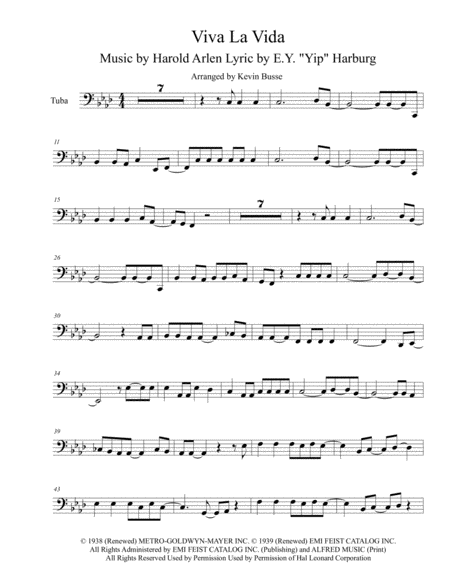 Free Sheet Music Viva La Vida Original Key Tuba