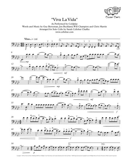 Viva La Vida Solo Cello Coldplay Arr Cellobat Sheet Music