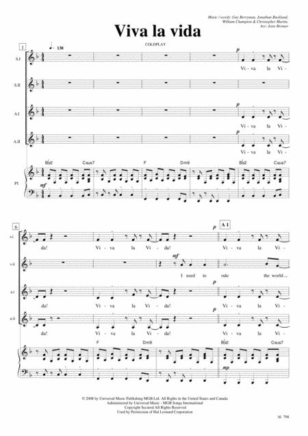 Free Sheet Music Viva La Vida Ssaa Piano