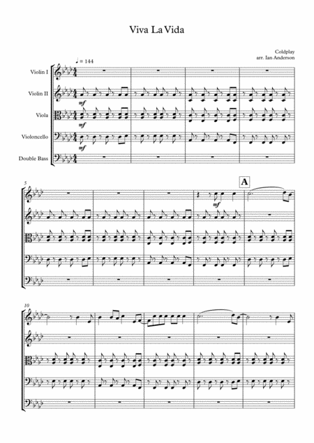 Viva La Vida String Quintet String Orchestra Sheet Music