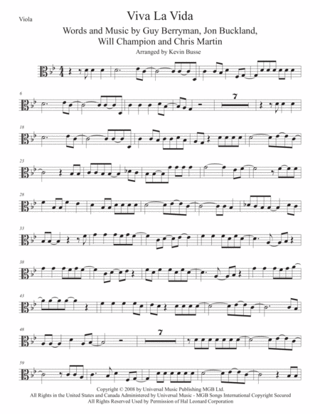 Viva La Vida Viola Sheet Music