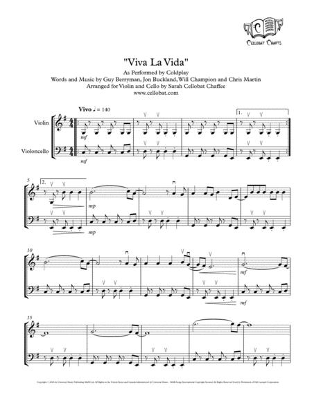 Viva La Vida Violin Cello Duet Coldplay Arr Cellobat Sheet Music