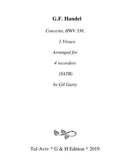 Free Sheet Music Vivace From Concerto Hwv 338 Arrangement For 4 Recorders