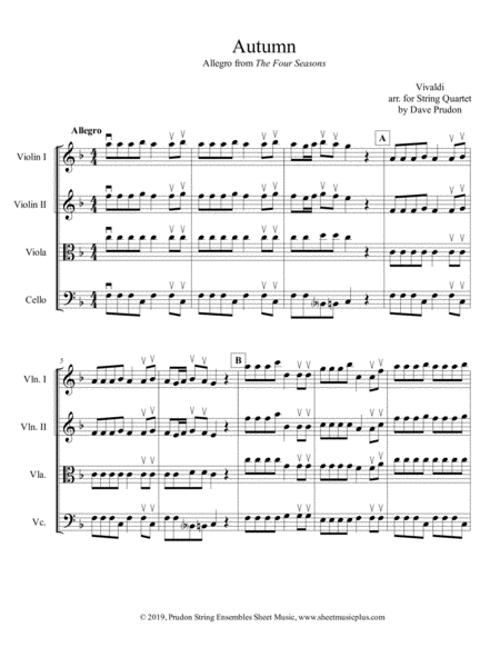 Free Sheet Music Vivaldi Autumn Allegro For String Quartet