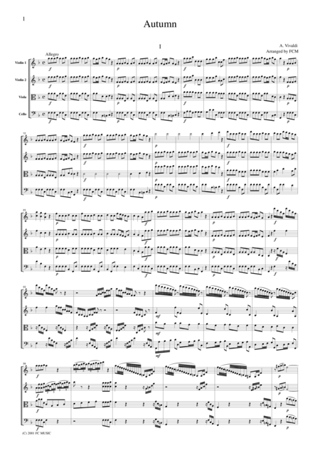 Free Sheet Music Vivaldi Autumn From The Four Seasons All Mvts For String Quartet Cv103