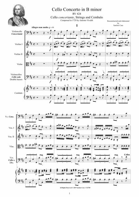 Free Sheet Music Vivaldi Cello Concerto In B Minor Rv 424 For Cello Strings And Cembalo