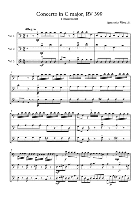 Vivaldi Concerto For 3 Cellos Sheet Music