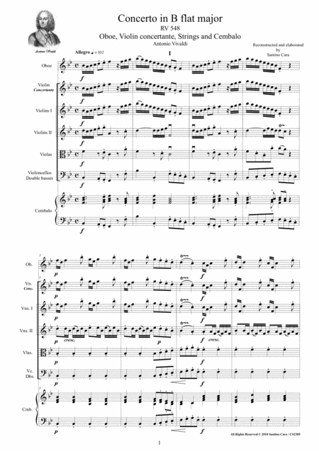 Free Sheet Music Vivaldi Concerto In B Flat Major Rv 548 For Oboe Violin Strings And Cembalo