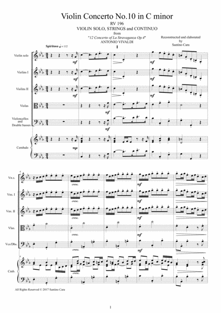 Vivaldi Concerto No 10 In C Minor Op 4 Rv196 For Violin Strings And Continuo Sheet Music