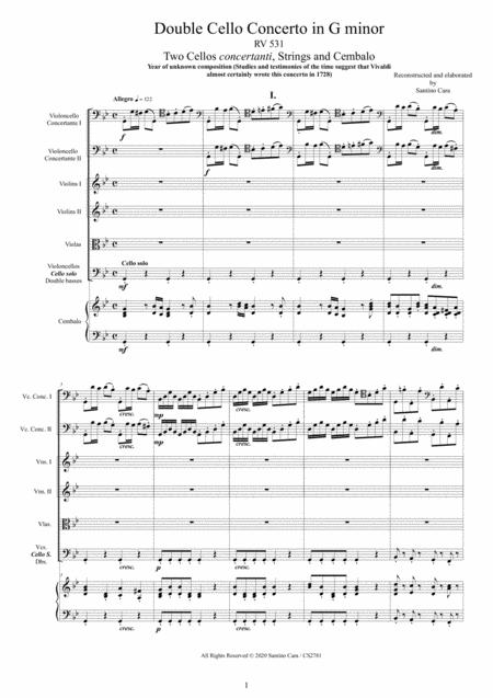 Free Sheet Music Vivaldi Double Cello Concerto In G Minor Rv531 For Two Cellos Strings And Cembalo