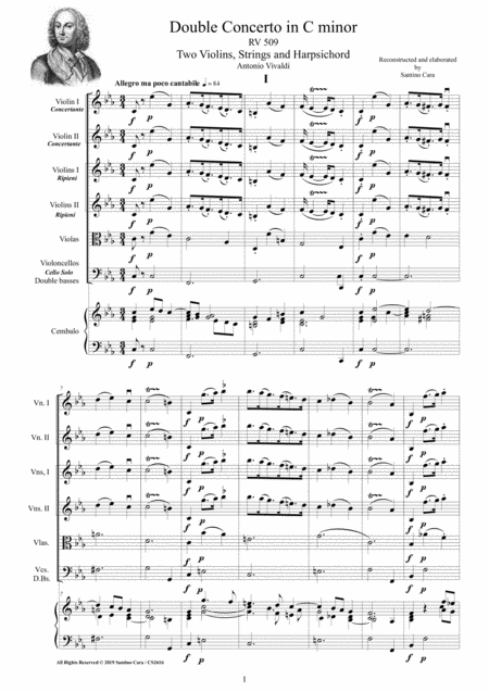 Free Sheet Music Vivaldi Double Concerto In C Minor Rv 509 For Two Violins Strings And Cembalo