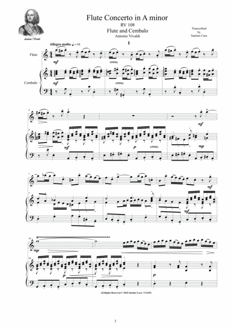 Free Sheet Music Vivaldi Flute Concerto In A Minor Rv 108 For Flute And Cembalo Or Piano