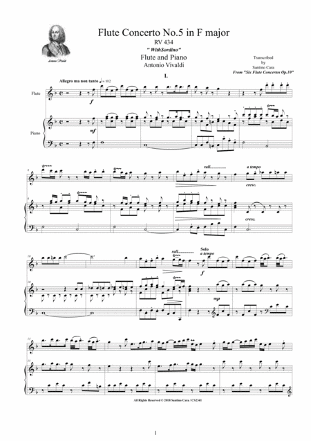 Free Sheet Music Vivaldi Flute Concerto No 5 In F Major Op 10 Rv 434 For Flute And Piano