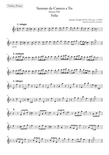 Vivaldi Folia Violin 1 Part Original Sheet Music