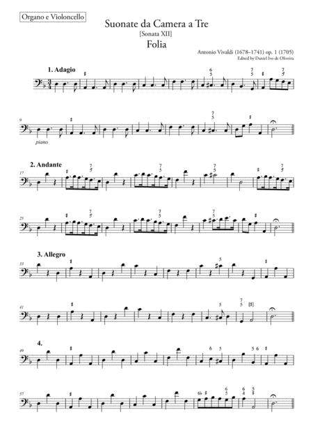 Free Sheet Music Vivaldi Folia Violoncello Organ Harpsichord Basso Continuo Part Original