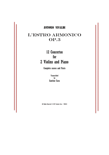 Vivaldi L Estro Armonico Op 3 12 Concertos For 2 Violins And Piano Scores And Parts Sheet Music